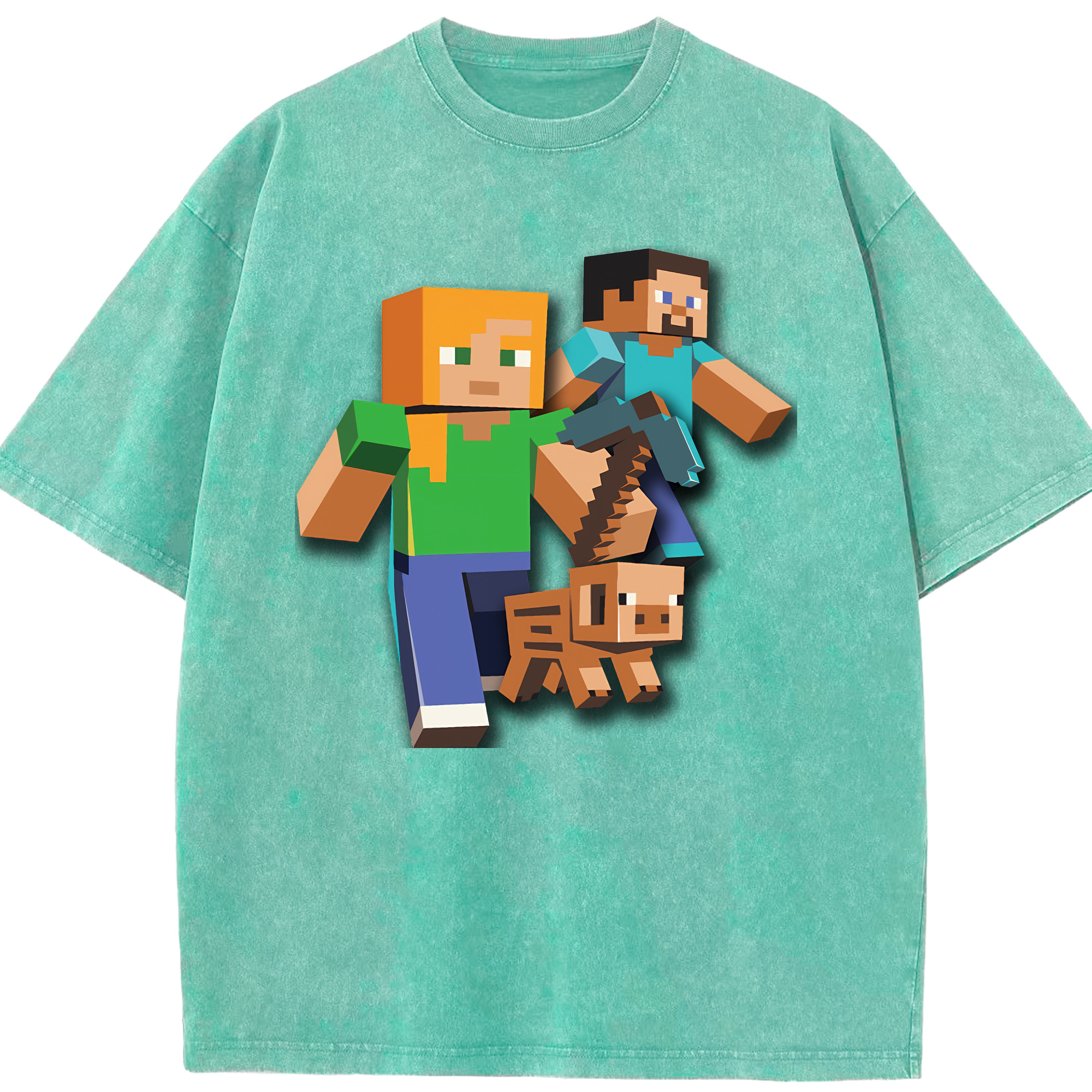 （画像用） マインクラフト ブロックの世界 Minecraft MC Block world 綿100% ヴィンテージ風 半袖Tシャツ（フロントプリント）